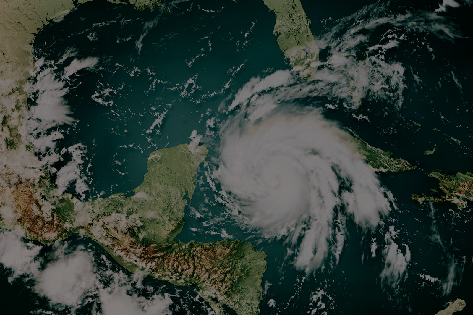 An overhead image shows Hurricane Ian’ as it starts to hit the edge of Florida.